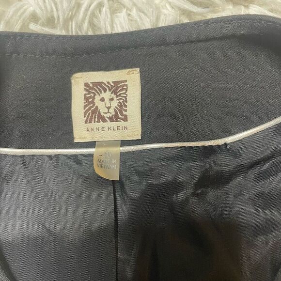 ANNE KLEIN Tweed Jacket Faux Leather Trim Size 10 Zip Up Blazer Office Workwear - Picture 6 of 10